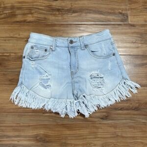 Altar'd State Women's Light Wash Denim Distressed Hem Jean Shorts Sz 25/1‎